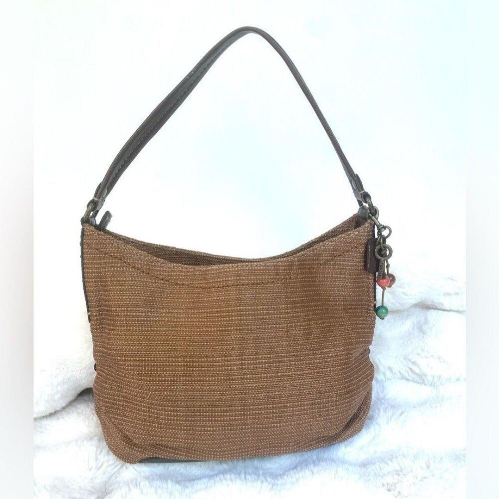 Fossil Straw & Leather Brown Boho Hobo Shoulder Bag Tote